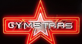 "Gymstars" custom neon sign on printed background